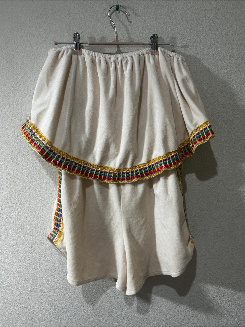 Judith March Cream Off-Shoulder Skort with Multicolor Trim
